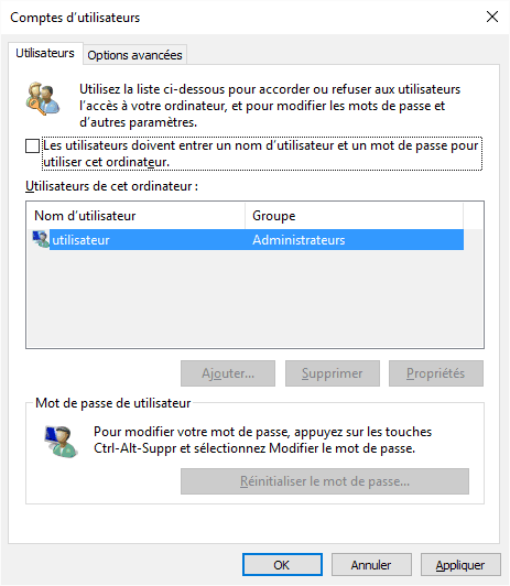 supprimer mot de passe windows 10 compte utilisateurs